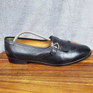 Magnanni Loafers Men's 10.5 M Black Leather Slip On Kiltie Buckle Dress Shoes